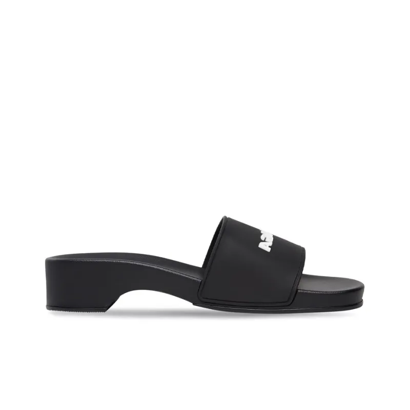 Balenciaga Logo Pool Clog Slide Black White Women's-1