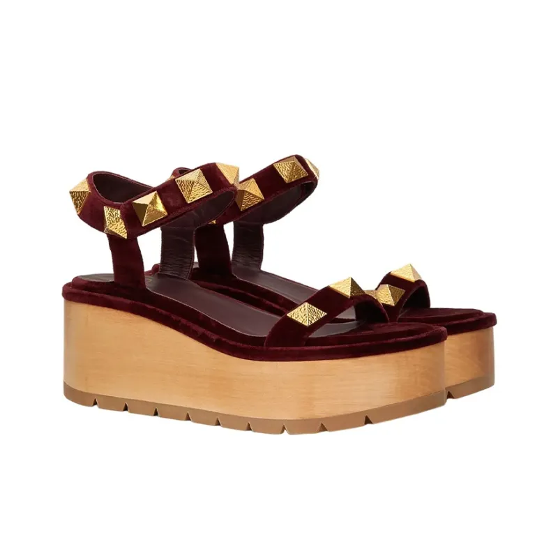 Valentino Roman Stud Stylish Sandal Women's Burgundy-2