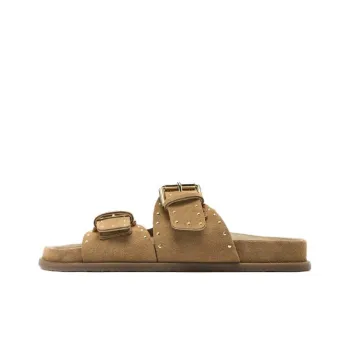 ZARA Rubber Sole Quiet Slide Slippers Women's Sandy Brown
