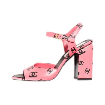 CHANEL Cc 100mm Heeled Sandal Pink Leather Women's