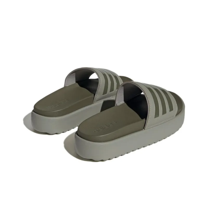Adidas Adilette Platform Slides Silver Pebble Olive Strata Women's-2