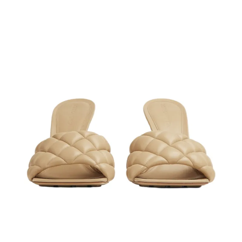 Bottega Veneta Stretch Leather Patchwork Abrasion Resistant Slide Slippers Women's Sucrose-2