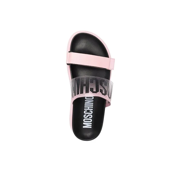 MOSCHINO Slide Slippers Women's Black Pink-3