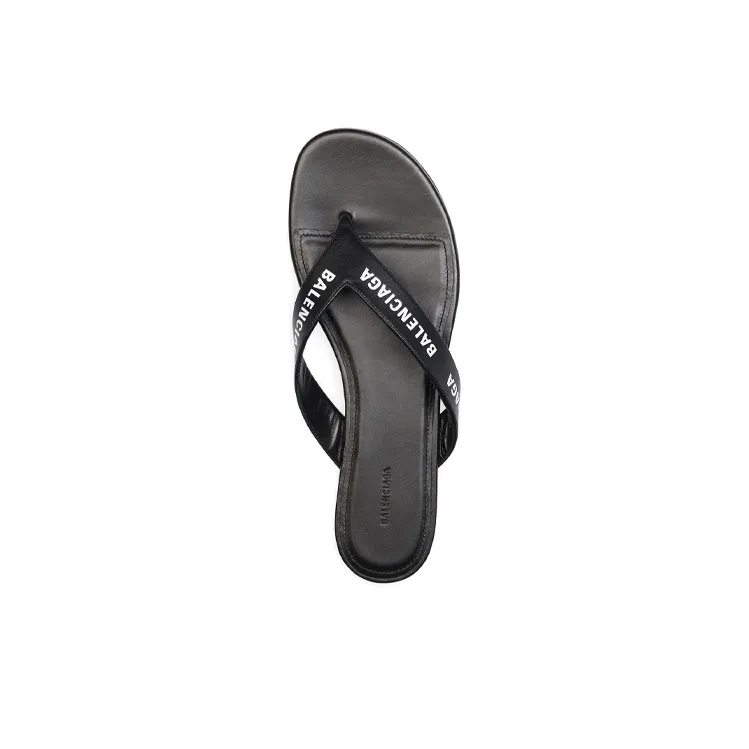 Balenciaga Logo Flip Flops Black White Women's-2