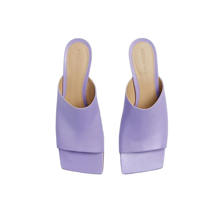 Bottega Veneta Stretch Leather Patchwork Abrasion Resistant Slide Slippers Women's Purple-3