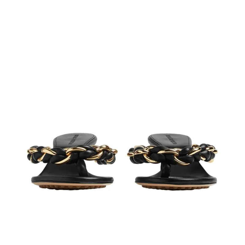 Bottega Veneta Dot Leather Patchwork Abrasion Resistant Flip Flops Women's Black-2