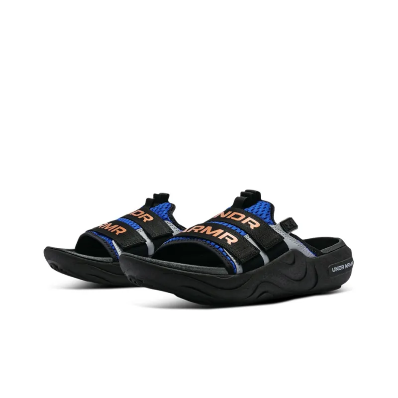 Under Armour Alpha Rubber Sole Slip-Resistant Abrasion-Resistant Slide Slippers Unisex Black Blue-2