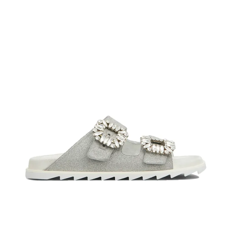 Roger Vivier Abrasion Resistant Slide Slippers Women's Silver Gray-1