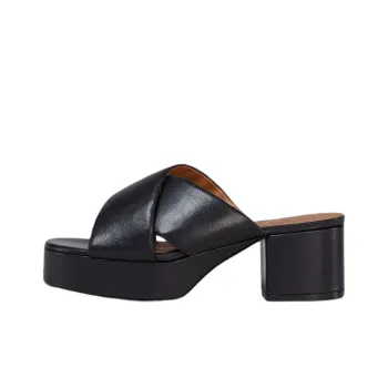 MARNI Leather Patchwork Slide Slippers Women's Black