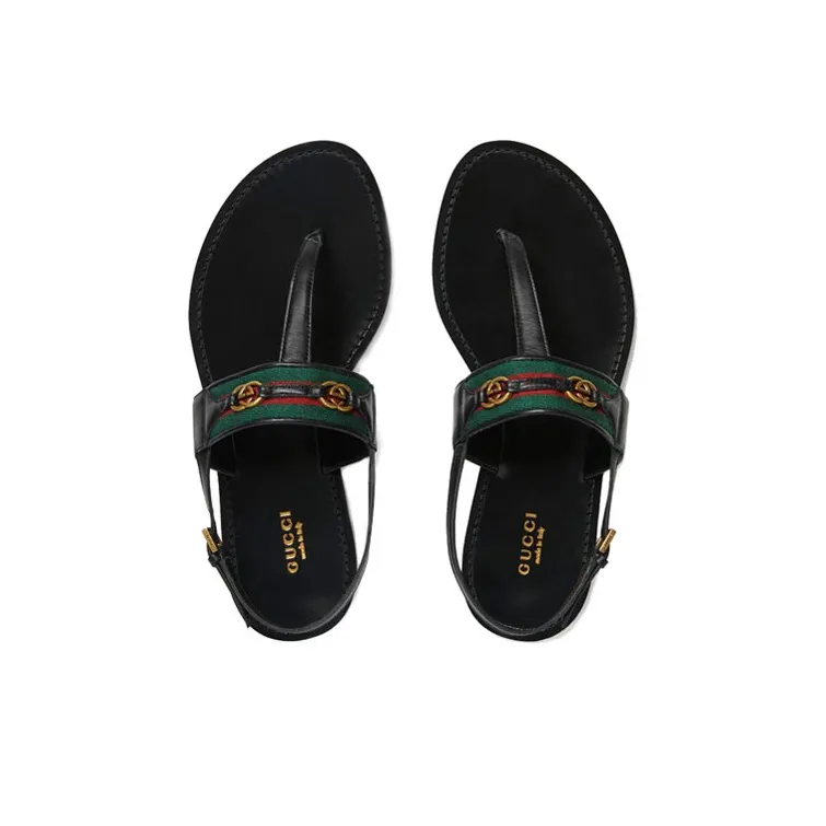 GUCCI Web Stripe T-bar Flat Sandals-2