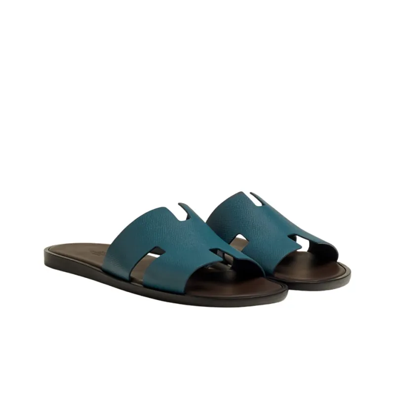 HERMES Izmir Sandal Bleu Canard Marron Ã-2
