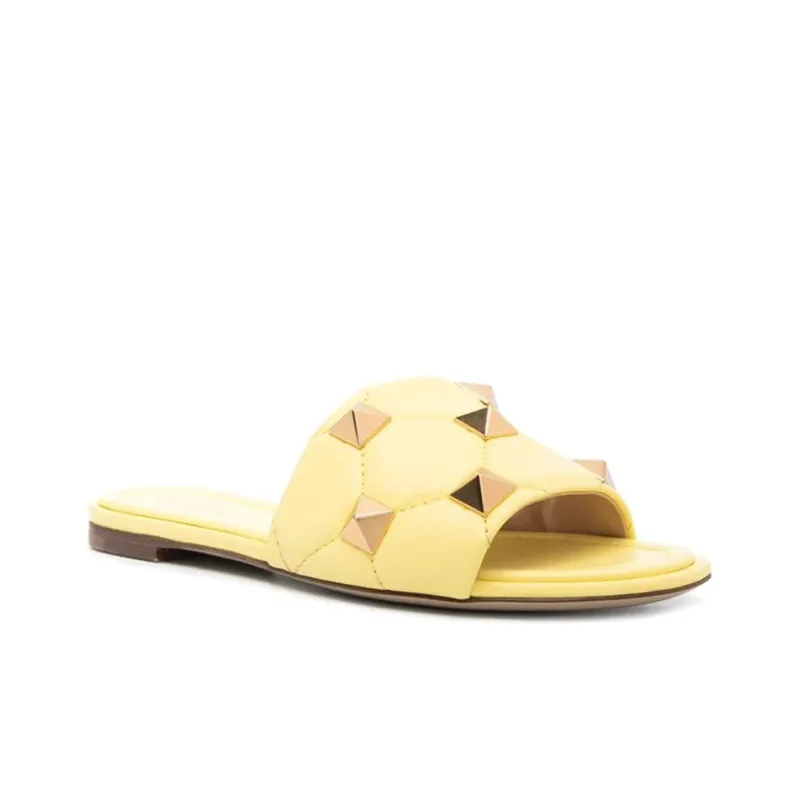 Valentino ROCKSTUD Slide Slippers Women's Yellow-2