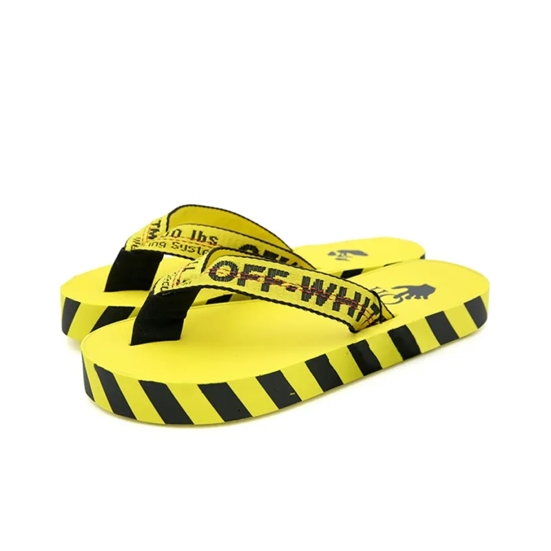 OFF WHITE Diagonal Stripes Flip Flops Yellow Black Aw 20-1