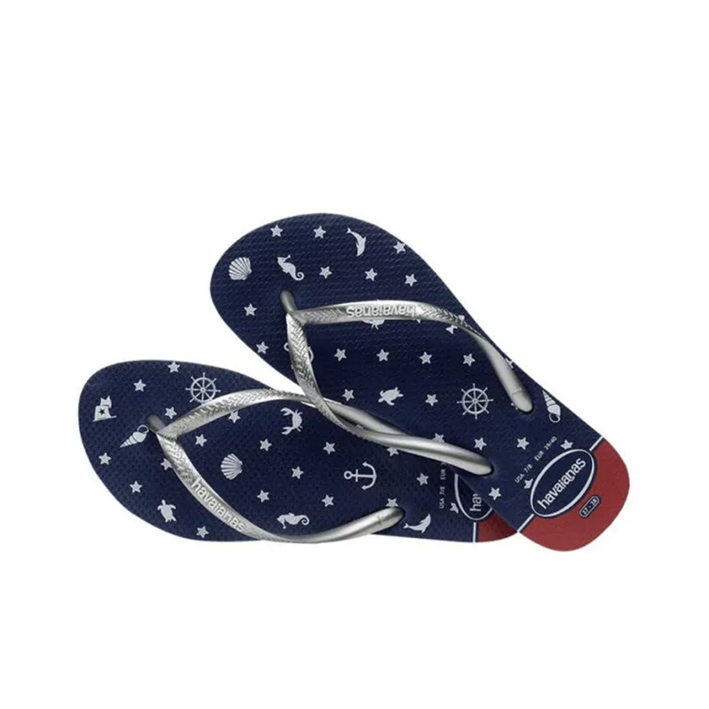 Havaianas Rubber Sole Flip Flops Women's Blue Silver-4
