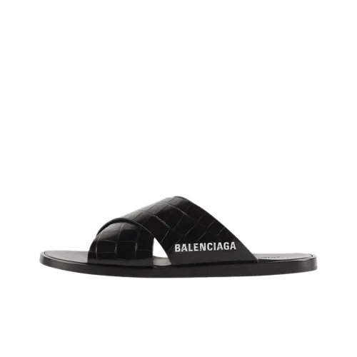 Balenciaga Cosy Sandal Crocodile Embossed Black