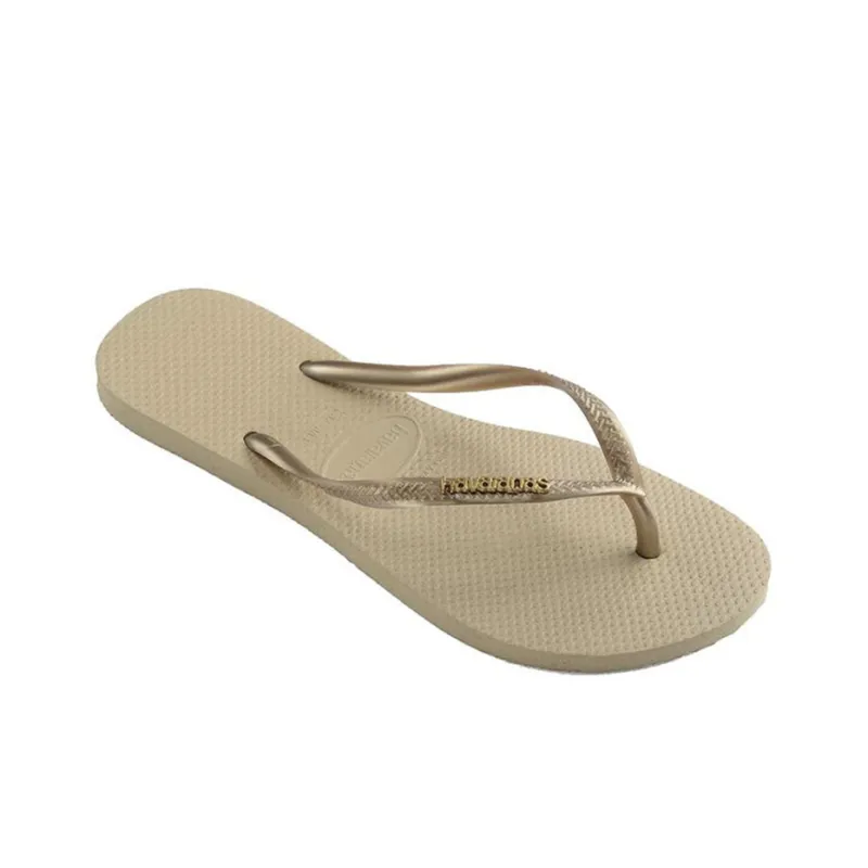 Havaianas Slim HAVINA Logo Metallic Flip Flops Women's Placer Gold Color-2