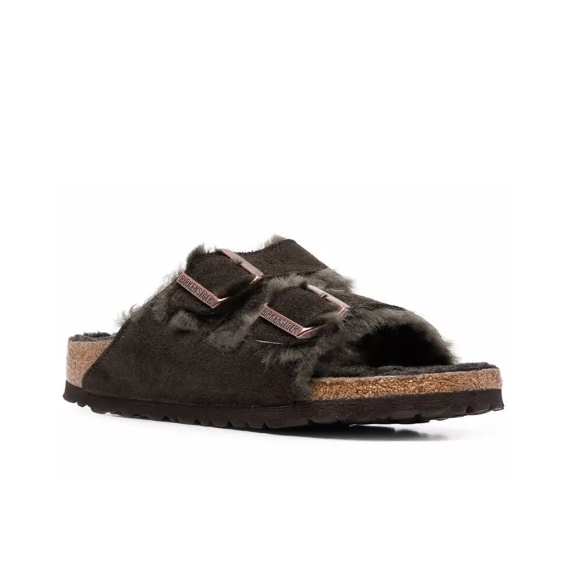 Birkenstock Arizona Shearling Suede Leather Narrow Fit Sandals 'Mocha' Women's-1