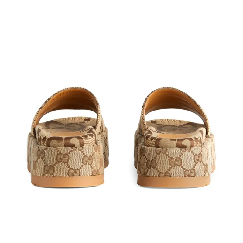 GUCCI Women's Gg Lame Platform Slide Sandal 'Camel Monogram' Women's-3