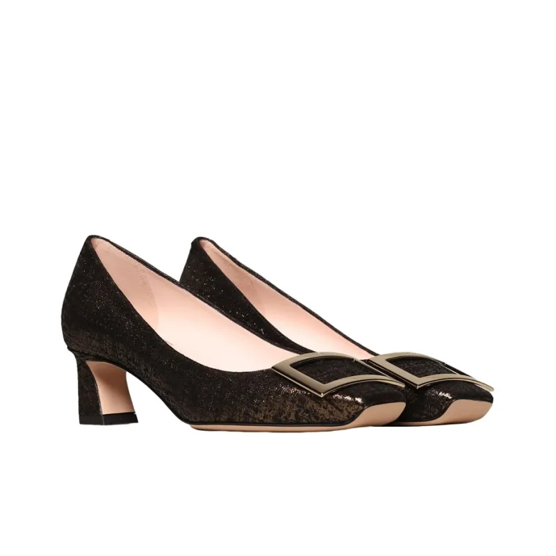 Roger Vivier Trompette Spool Heel High Heels Women's Black Gold-2