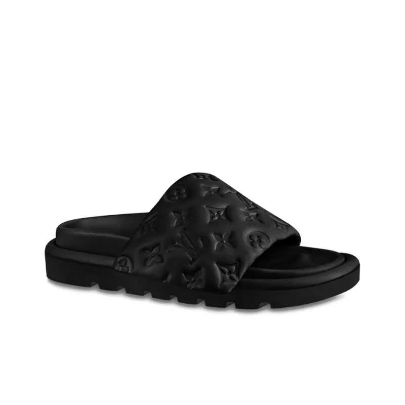 LOUIS VUITTON Pool Pillow Comfort Down Slippers Women's Black-2