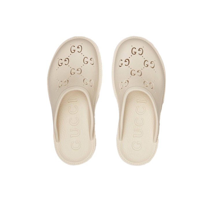 GUCCI Women's Platform Perforated G Sandal 'White Rubber GUCCI Women's Platform Perforated G Sandal 'White Rubber
