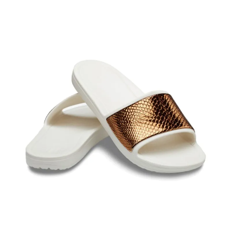 Crocs Sloane Slide Slippers Women's White/Gold-3