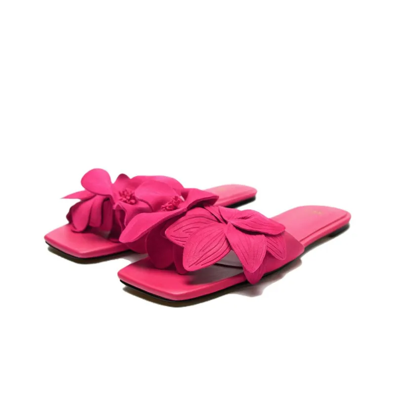 ZARA Rubber Sole Slide Slippers Women's Rose Red-1