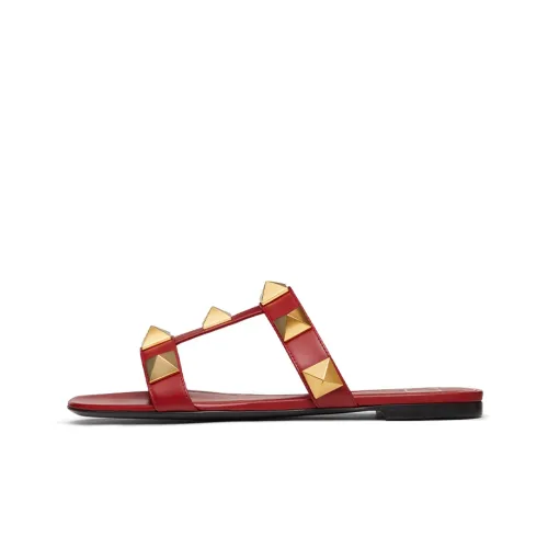 Valentino Roman Stud Slide Slippers Women's Red