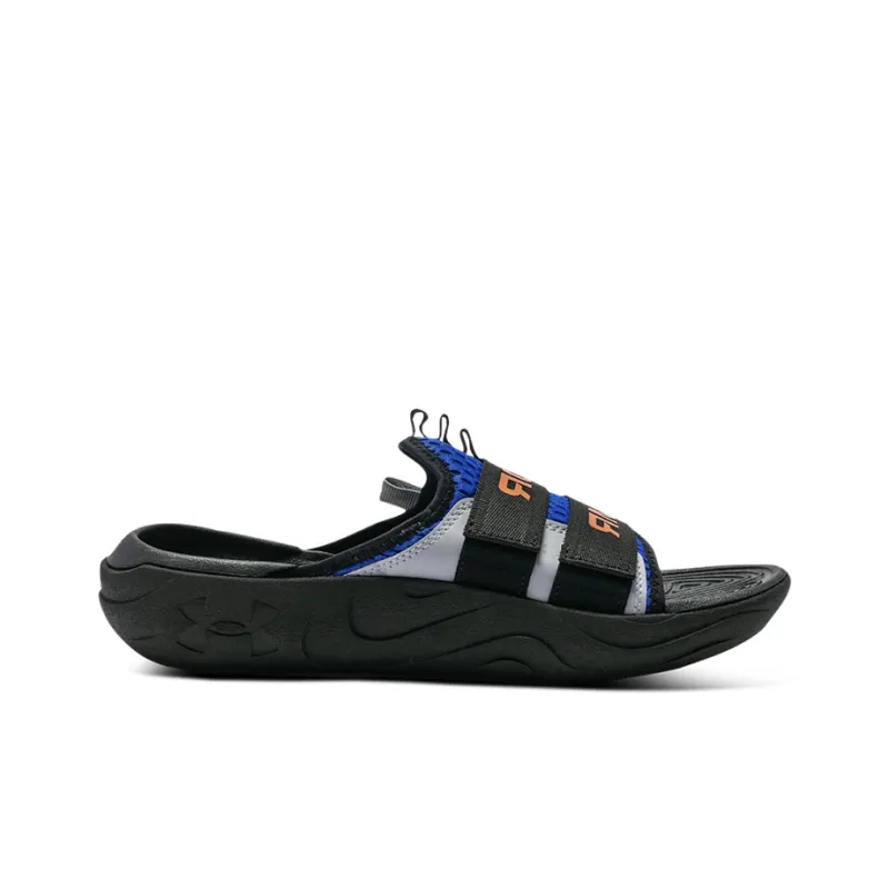 Under Armour Alpha Rubber Sole Slip-Resistant Abrasion-Resistant Slide Slippers Unisex Black Blue-1
