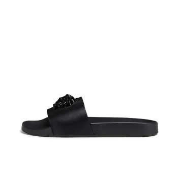 VERSACE Leather Slides La Medusa Black