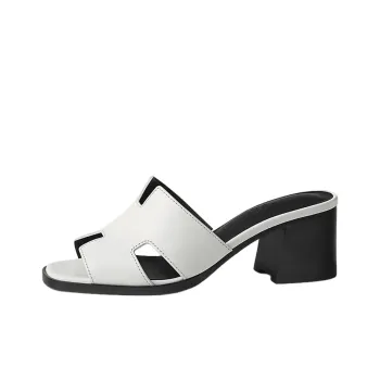 HERMES Helia Genuine Leather Sole Slip Resistant Slide Slippers 6cm Women's White