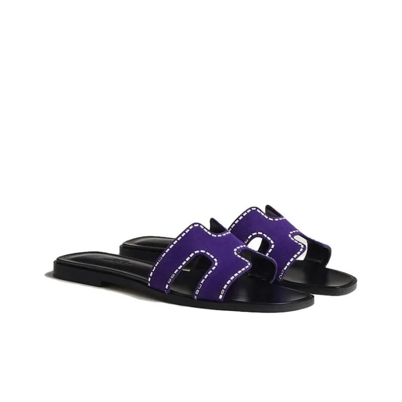 HERMES Oran Slide Slippers Women's Black Purple-2