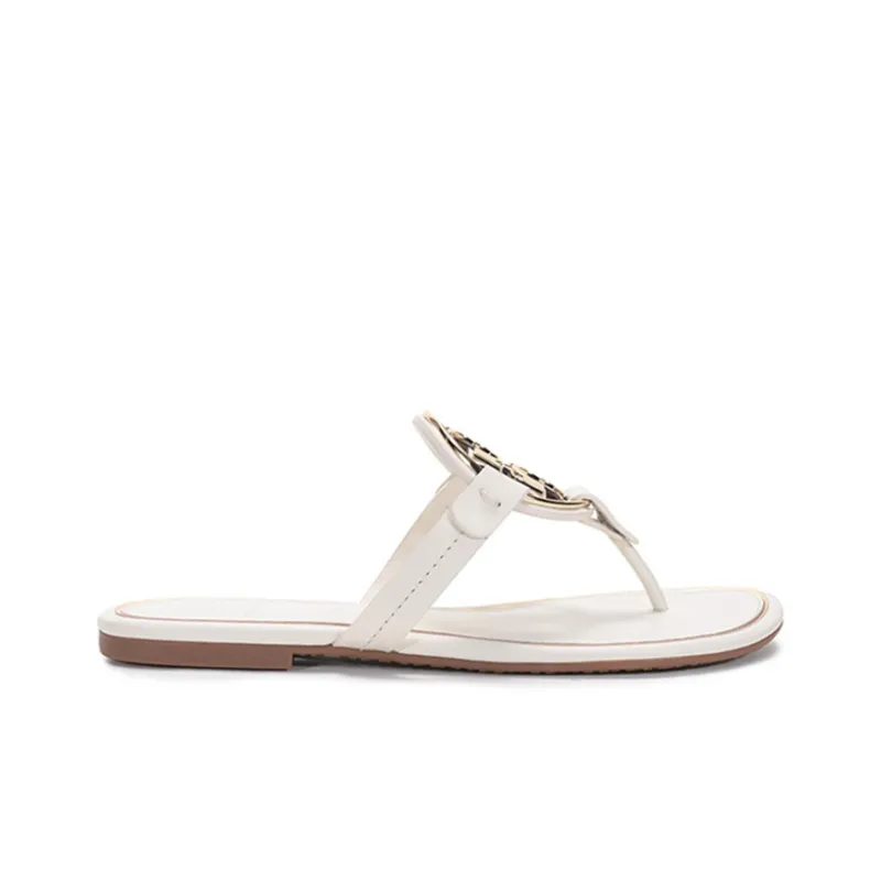 TORY BURCH Miller Metal Slip Resistant Flip Flops Women's White Gold-1