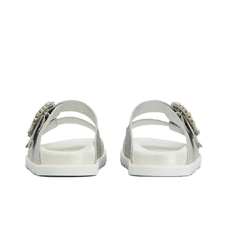 Roger Vivier Abrasion Resistant Slide Slippers Women's Silver Gray-4