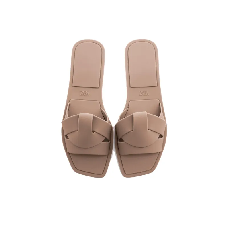 ZARA Rubber Sole Quiet Slide Slippers Women's Brown-2