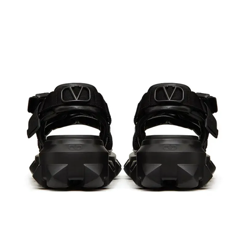 Valentino Trackstud Beach Sandals Men's Black-4