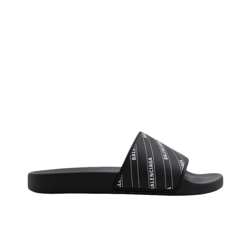 Balenciaga Rubber Slides 'Stripe Logo Piscine - Black'-1