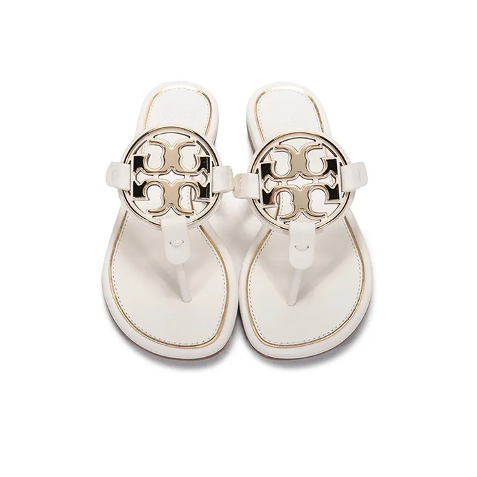 TORY BURCH Miller Metal Slip Resistant Flip Flops Women's White Gold-3