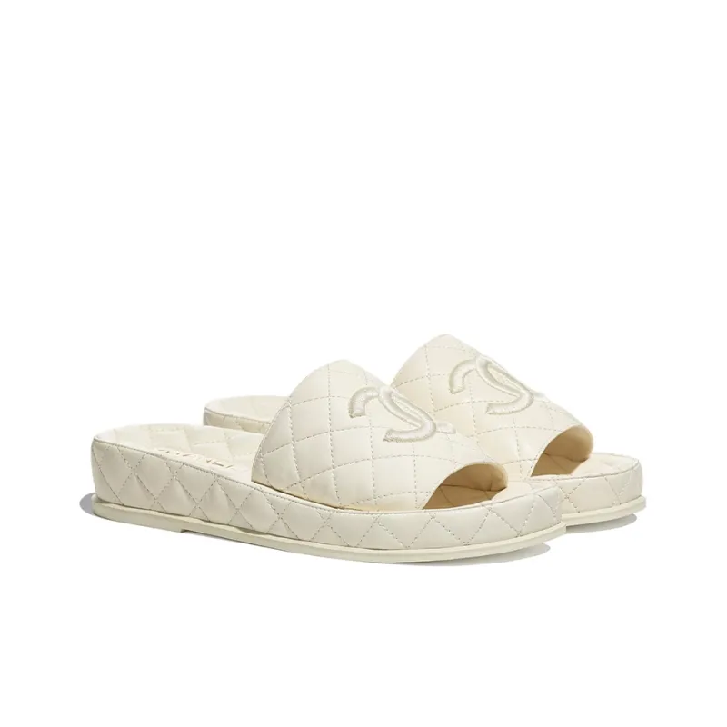 CHANEL Slide Slippers Women's Ivory-2