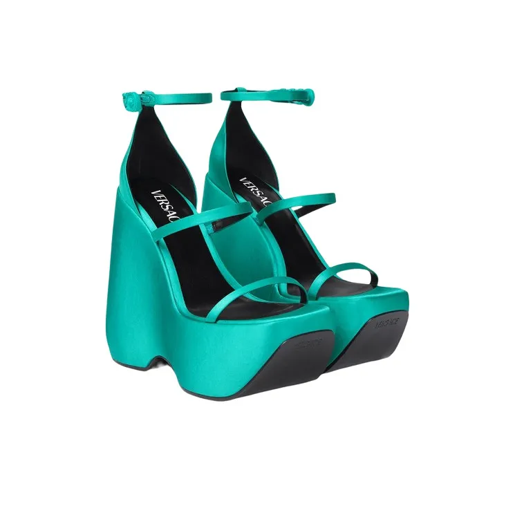 FANSIZHE Triplatform One Strap Sandals Women's Blue Green-1