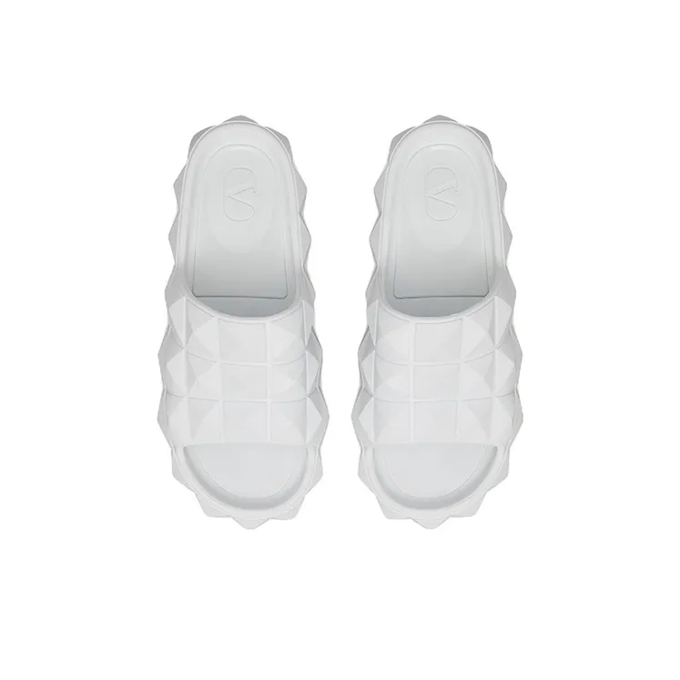 Valentino Roman Stud Turtle Slide Sandal White-3