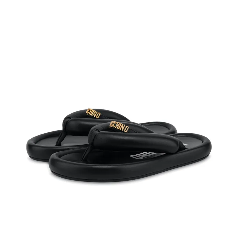 MOSCHINO Rubber Sole Abrasion Resistant Flip Flops Women's Black-2