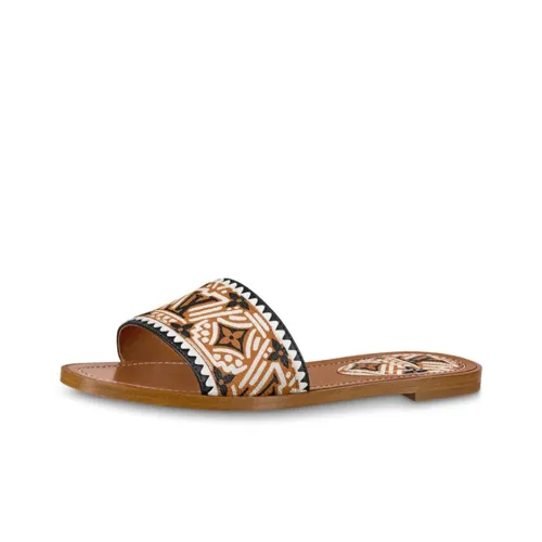 LOUIS VUITTON Lock It Slide Slippers Women's Brown