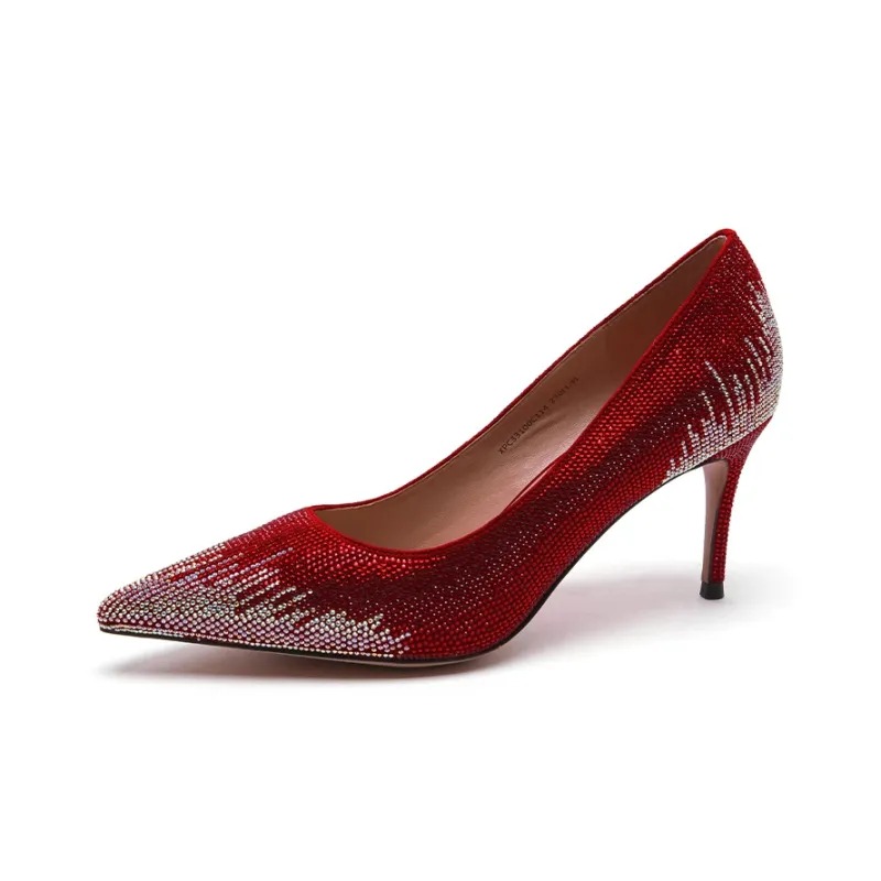 PACO GIL Slim Heel High Heels 7.5cm Women's Red-1