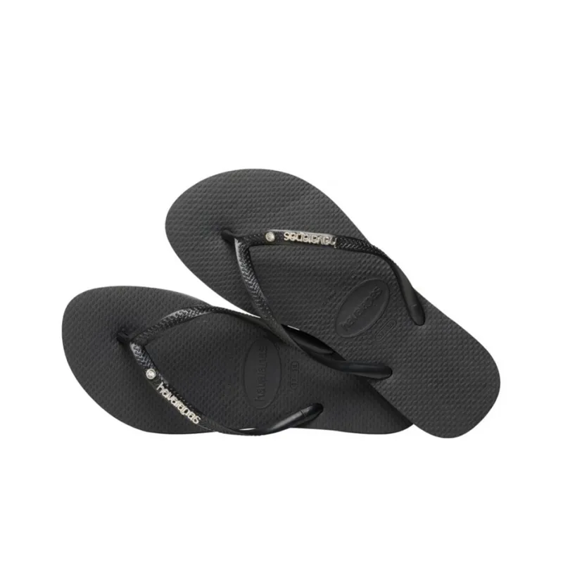 Havaianas Hauni Logo Metallic Stylish Sandals Women's Black-0