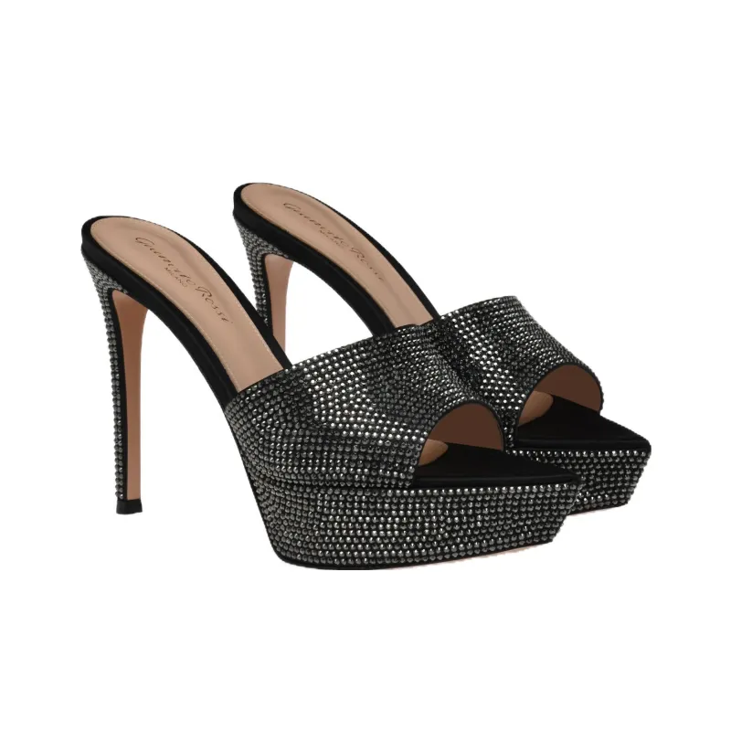 GIANVITO ROSSI Crystal Tracey Quiet Slide Slippers Women's Black-1