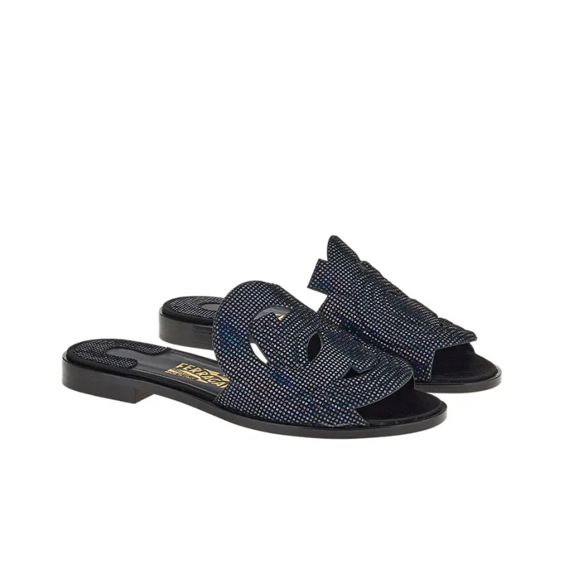 FERRAGAMO GANCINI Slide Slippers Women's Black-2
