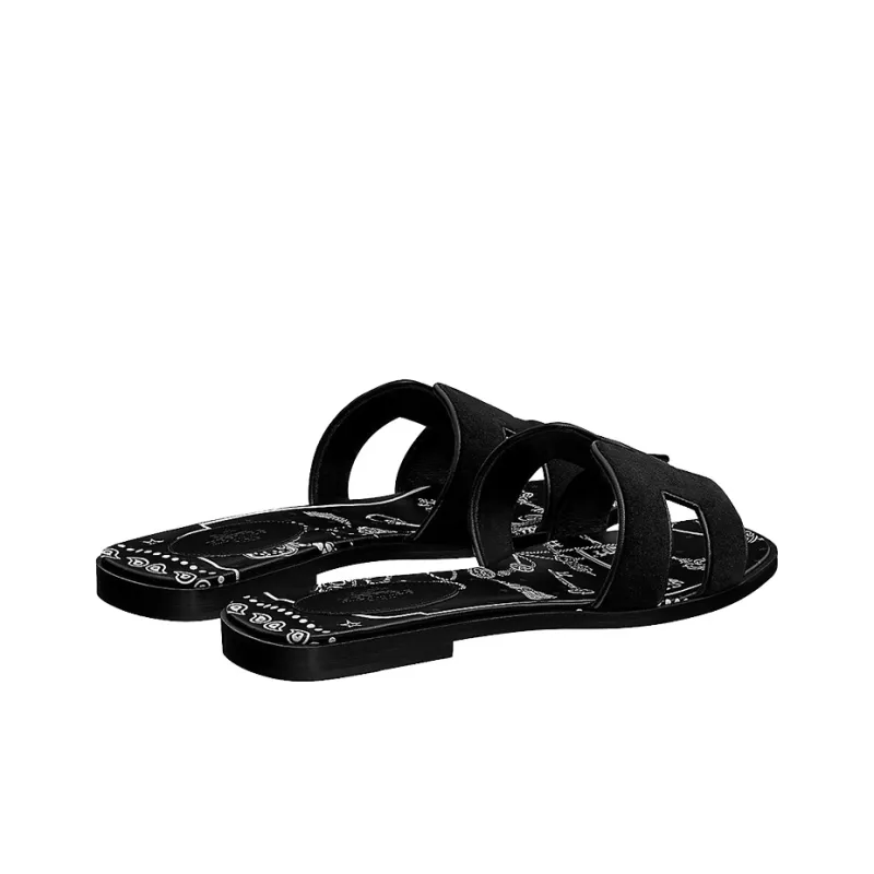 HERMES Oran Stylish Sandals Women's Black White-3