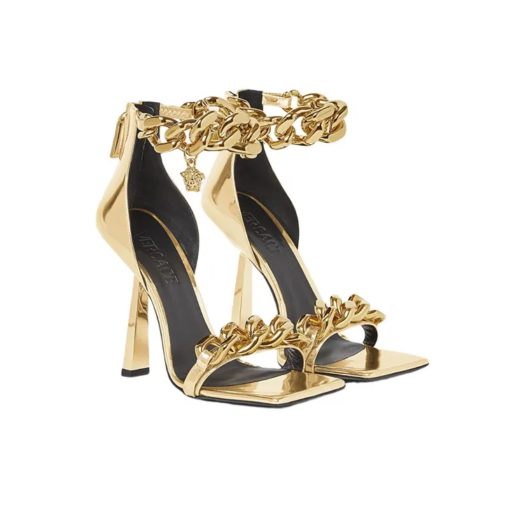 VERSACE Medusa Metallic Chain Sandals Gold Women's-4