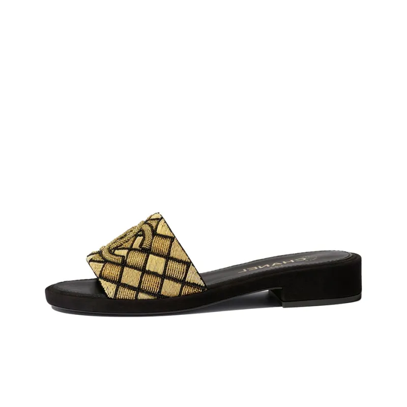 CHANEL Slide Slippers Women's Gold/Black-0
